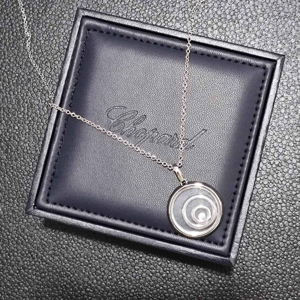 Chopard Silver Concentric Circle Diamond Accent Necklace - Picture 3 of 7